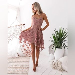 SASKIA HIGH LOW DRESS - EMBROIDERY ROSE